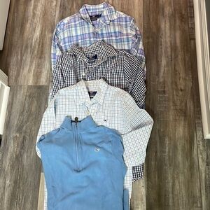 Vineyard Vines 3 button down whale shirts and one matching blue quarterzip lot